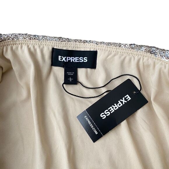 Express Skirt Sequin High Waisted Tie Front Champagne Large NWT - Picture 4 of 5